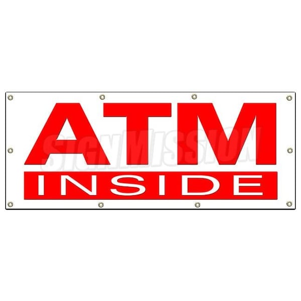 ATM INSIDE BANNER SIGN cash money automatic teller machine bank card